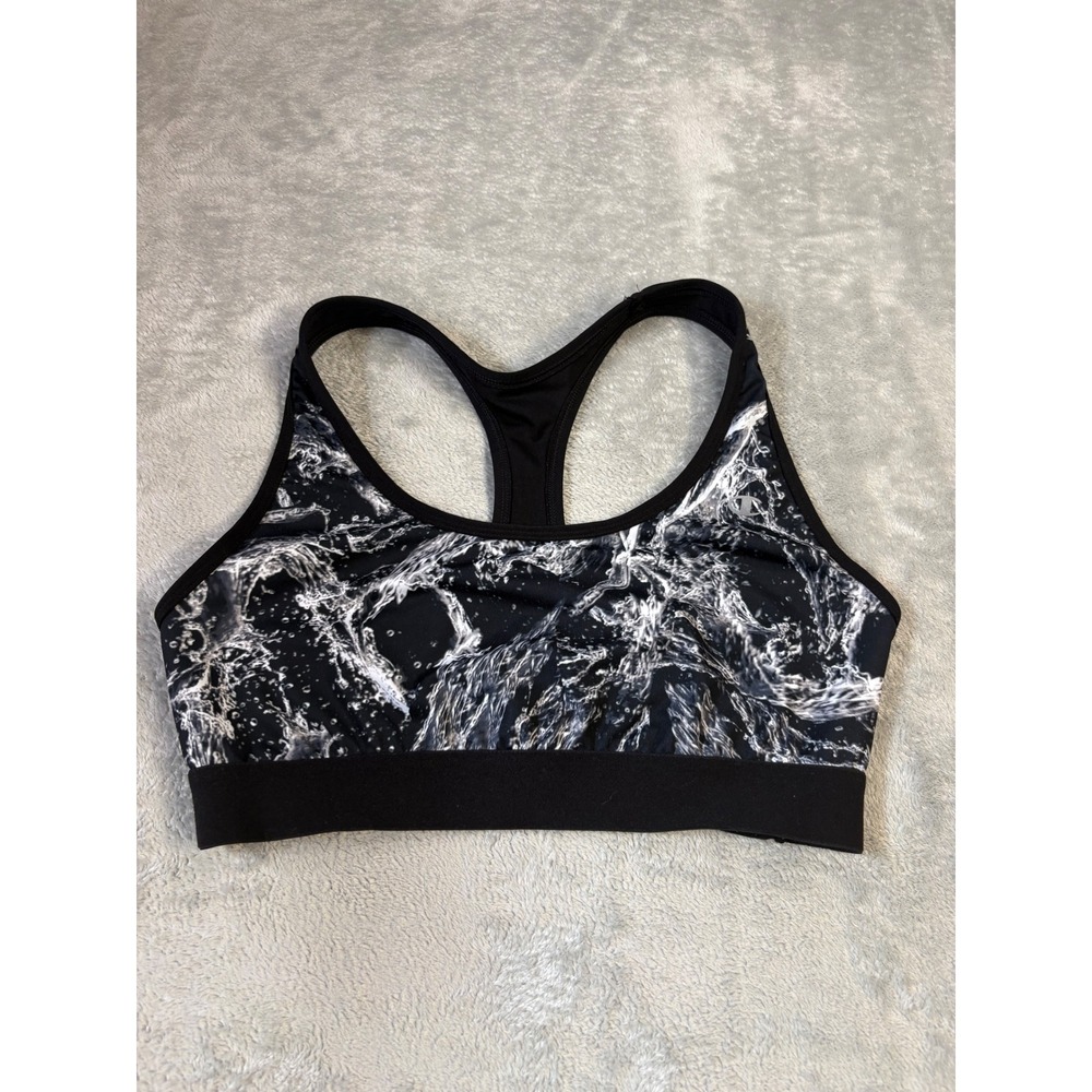 Champion Womens Black White Water Splash Graphic Racerback Sports Bra XL